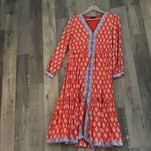 J. Crew Women’s Red Floral Dress with Blue Trim